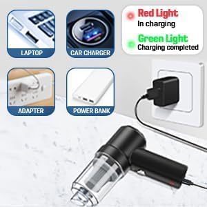 Portable Car Vacuum Cleaner with Blower | USB Rechargeable Wireless Handheld Car Vacuum Cleaner Traveling,Portable,Rechargeable (3in1vaccum)